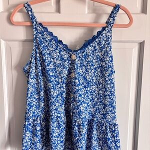 MINE Blue and White Floral Top Size M